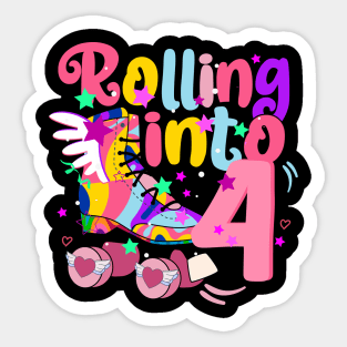 rolling into 4 - 4th birthday girl roller skates theme party Sticker